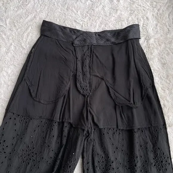 SOLD Zara eyelet lace high rise waist trouser pants cropped ankle trousers black - Picture 9 of 17